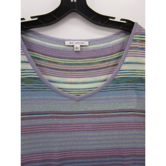 St John Sweater Large Purple Vest Pullover Striped Knit V-Neck USA * - Picture 2 of 10